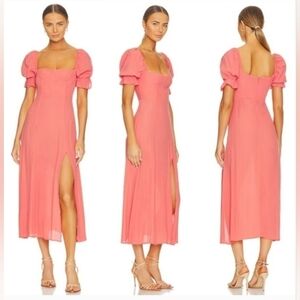 WeWoreWhat Puff-Sleeve Midi Coral Dress Size 4 